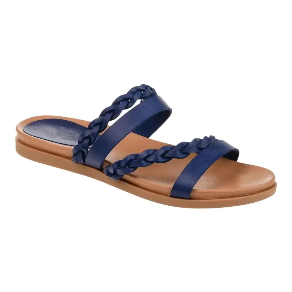 Journee Women's Colette Braided Strappy Flat Slide Sandals Blue Size 8 1/2